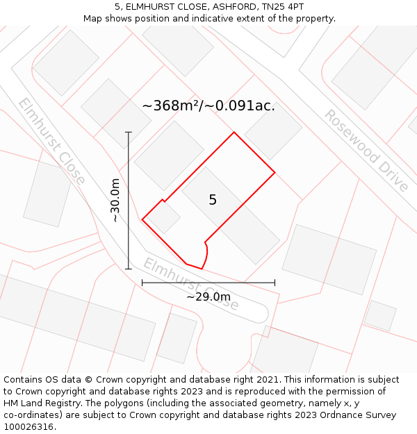 5, ELMHURST CLOSE, ASHFORD, TN25 4PT: Plot and title map