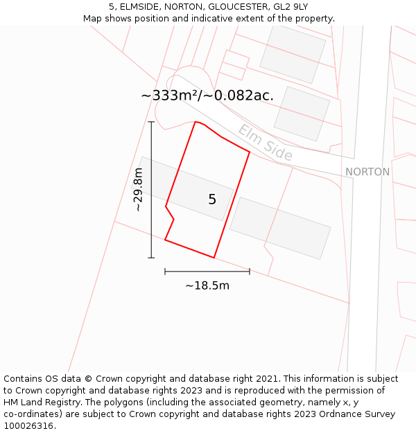 5, ELMSIDE, NORTON, GLOUCESTER, GL2 9LY: Plot and title map