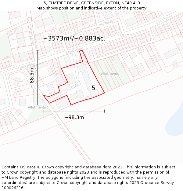 5, ELMTREE DRIVE, GREENSIDE, RYTON, NE40 4LR: Plot and title map