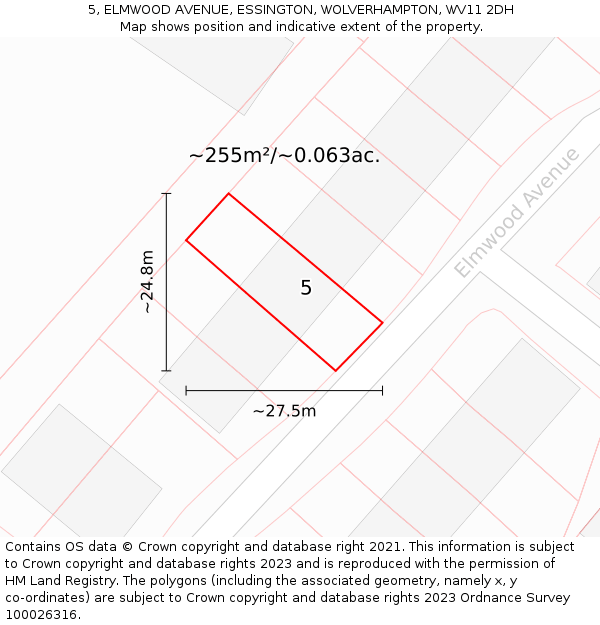 5, ELMWOOD AVENUE, ESSINGTON, WOLVERHAMPTON, WV11 2DH: Plot and title map