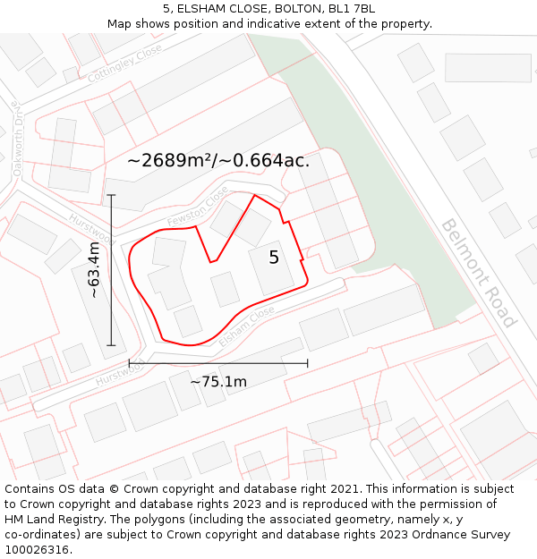 5, ELSHAM CLOSE, BOLTON, BL1 7BL: Plot and title map