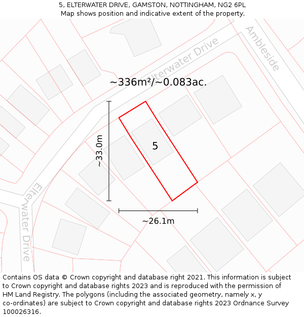 5, ELTERWATER DRIVE, GAMSTON, NOTTINGHAM, NG2 6PL: Plot and title map