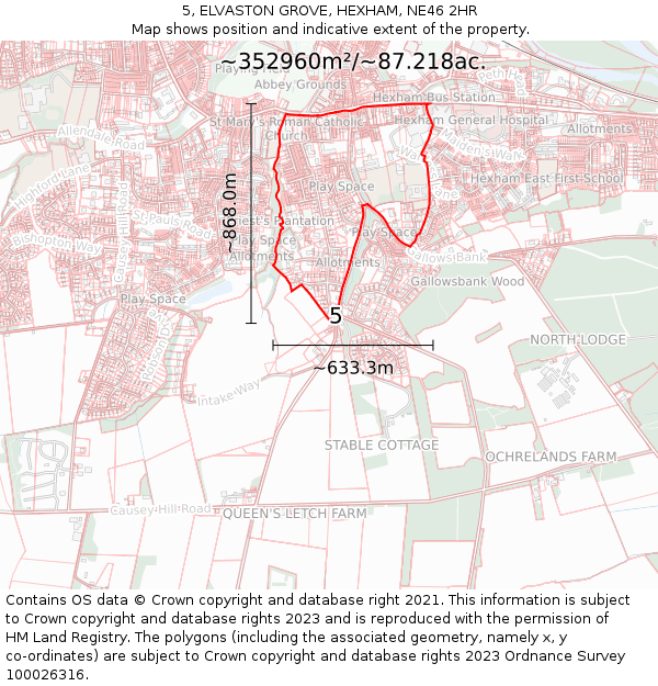 5, ELVASTON GROVE, HEXHAM, NE46 2HR: Plot and title map