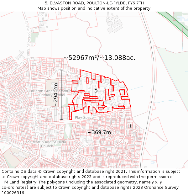 5, ELVASTON ROAD, POULTON-LE-FYLDE, FY6 7TH: Plot and title map