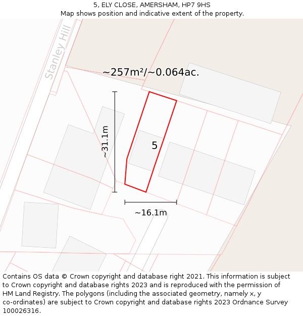 5, ELY CLOSE, AMERSHAM, HP7 9HS: Plot and title map