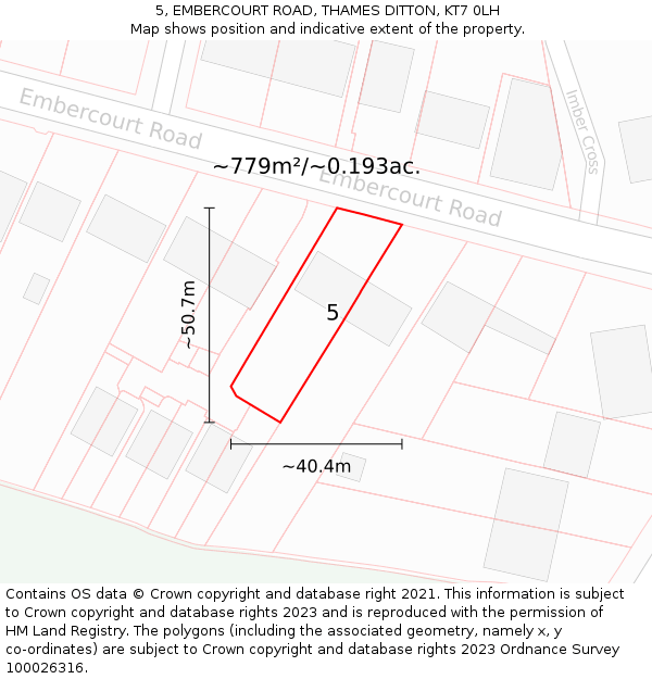 5, EMBERCOURT ROAD, THAMES DITTON, KT7 0LH: Plot and title map