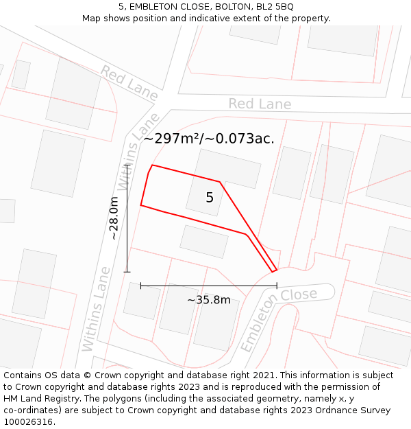 5, EMBLETON CLOSE, BOLTON, BL2 5BQ: Plot and title map