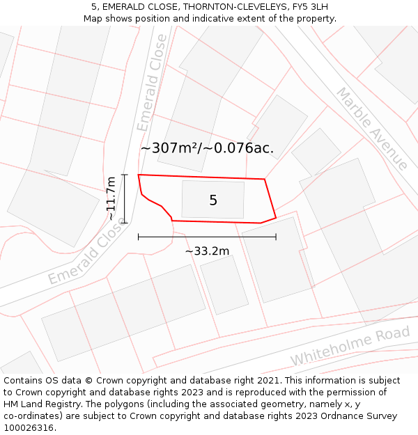 5, EMERALD CLOSE, THORNTON-CLEVELEYS, FY5 3LH: Plot and title map