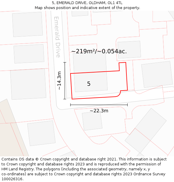 5, EMERALD DRIVE, OLDHAM, OL1 4TL: Plot and title map