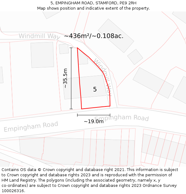 5, EMPINGHAM ROAD, STAMFORD, PE9 2RH: Plot and title map