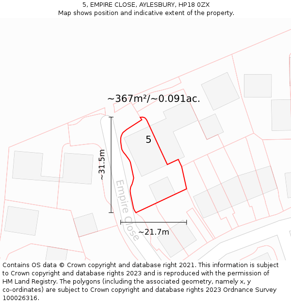 5, EMPIRE CLOSE, AYLESBURY, HP18 0ZX: Plot and title map