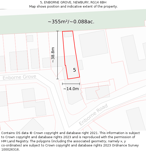 5, ENBORNE GROVE, NEWBURY, RG14 6BH: Plot and title map