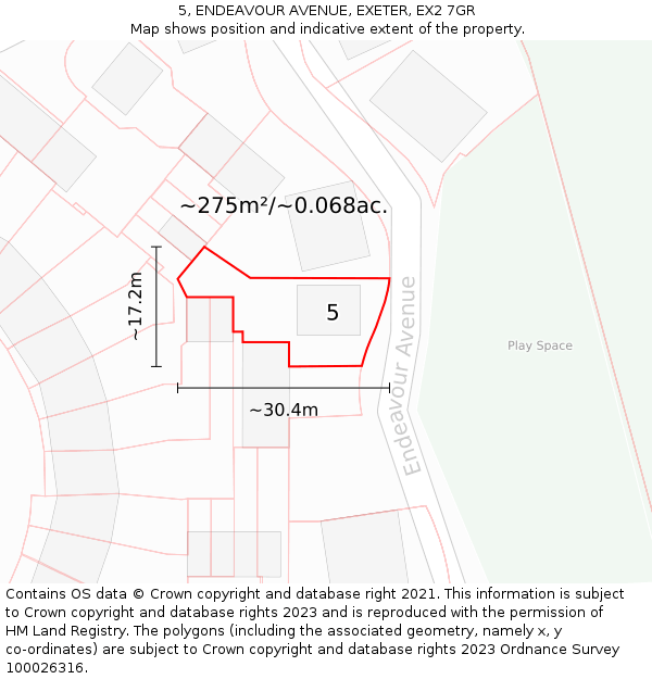 5, ENDEAVOUR AVENUE, EXETER, EX2 7GR: Plot and title map