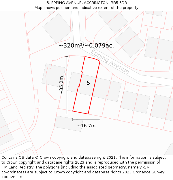 5, EPPING AVENUE, ACCRINGTON, BB5 5DR: Plot and title map