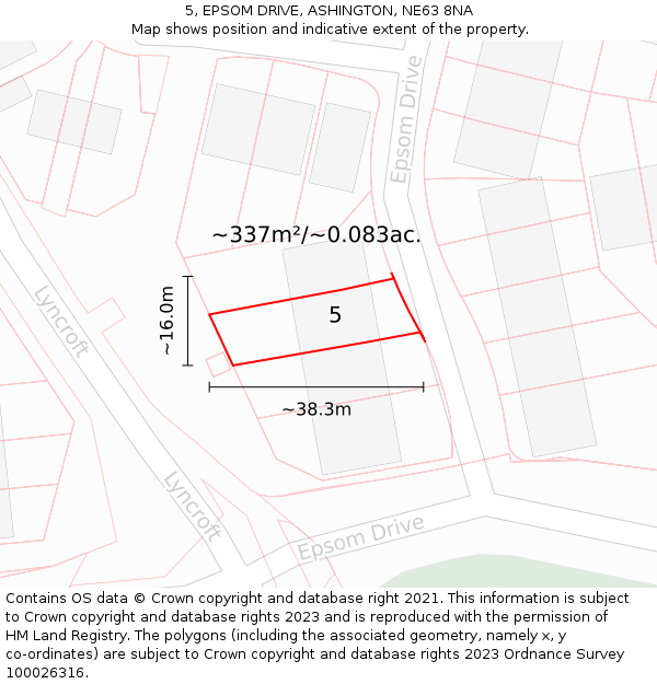 5, EPSOM DRIVE, ASHINGTON, NE63 8NA: Plot and title map