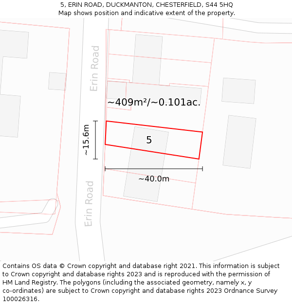 5, ERIN ROAD, DUCKMANTON, CHESTERFIELD, S44 5HQ: Plot and title map