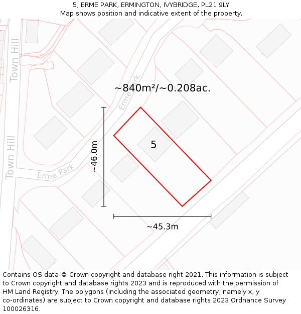 5, ERME PARK, ERMINGTON, IVYBRIDGE, PL21 9LY: Plot and title map