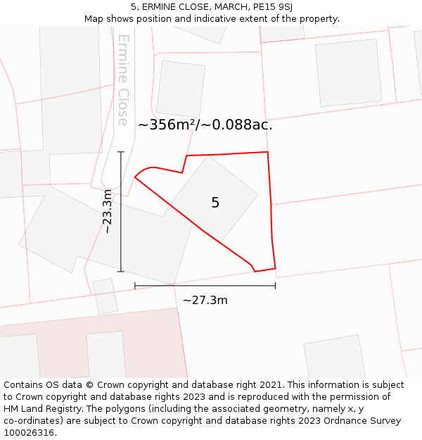 5, ERMINE CLOSE, MARCH, PE15 9SJ: Plot and title map