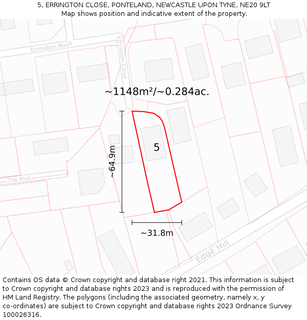 5, ERRINGTON CLOSE, PONTELAND, NEWCASTLE UPON TYNE, NE20 9LT: Plot and title map