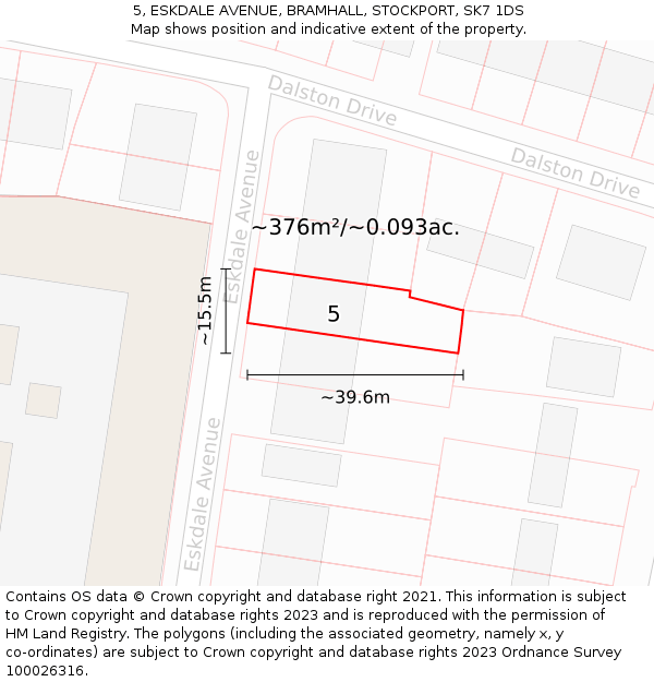 5, ESKDALE AVENUE, BRAMHALL, STOCKPORT, SK7 1DS: Plot and title map