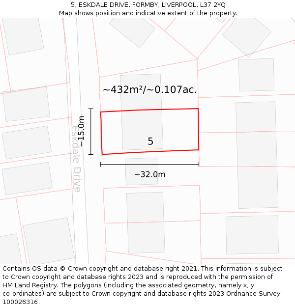 5, ESKDALE DRIVE, FORMBY, LIVERPOOL, L37 2YQ: Plot and title map