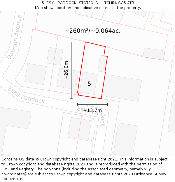 5, ESKIL PADDOCK, STOTFOLD, HITCHIN, SG5 4TB: Plot and title map