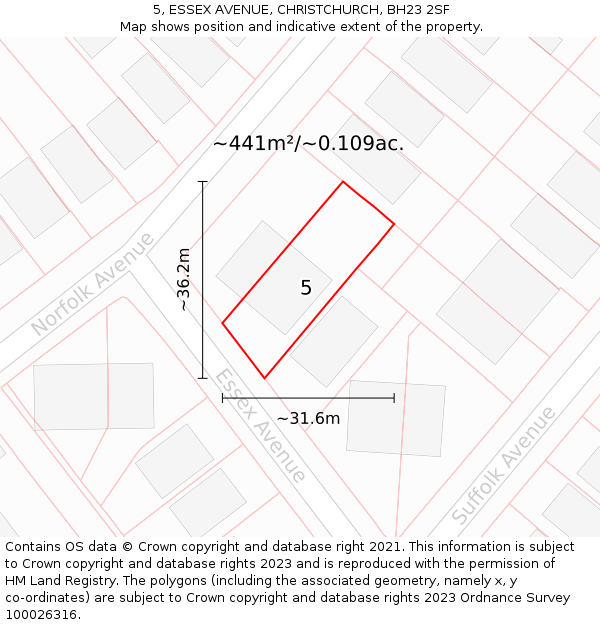 5, ESSEX AVENUE, CHRISTCHURCH, BH23 2SF: Plot and title map