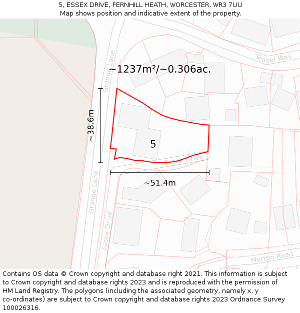 5, ESSEX DRIVE, FERNHILL HEATH, WORCESTER, WR3 7UU: Plot and title map