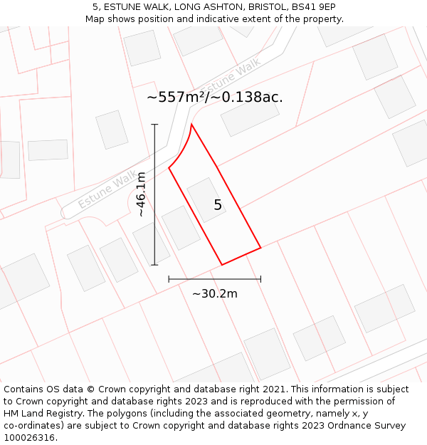 5, ESTUNE WALK, LONG ASHTON, BRISTOL, BS41 9EP: Plot and title map