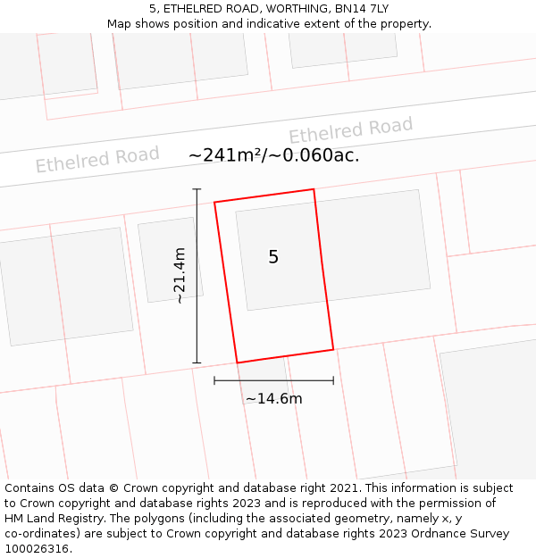 5, ETHELRED ROAD, WORTHING, BN14 7LY: Plot and title map