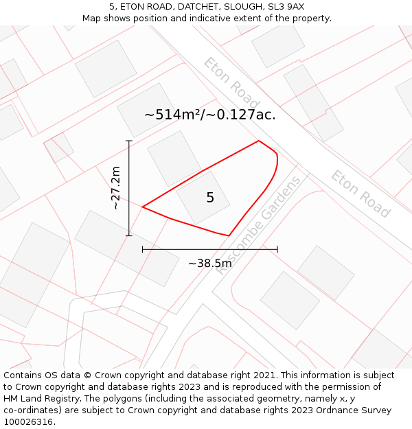 5, ETON ROAD, DATCHET, SLOUGH, SL3 9AX: Plot and title map