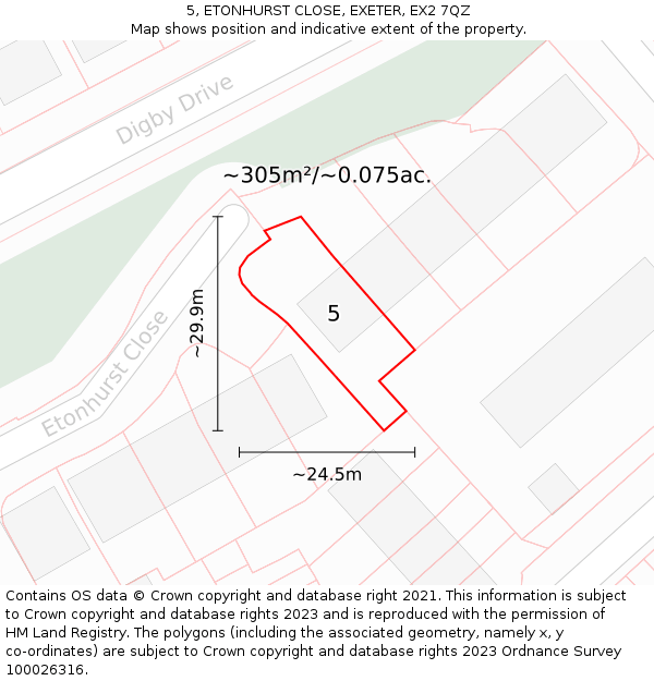 5, ETONHURST CLOSE, EXETER, EX2 7QZ: Plot and title map