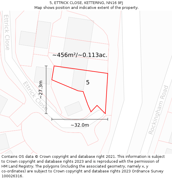 5, ETTRICK CLOSE, KETTERING, NN16 9FJ: Plot and title map