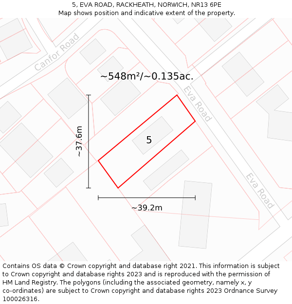 5, EVA ROAD, RACKHEATH, NORWICH, NR13 6PE: Plot and title map