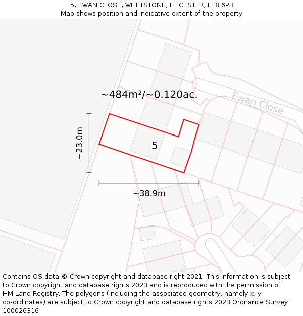 5, EWAN CLOSE, WHETSTONE, LEICESTER, LE8 6PB: Plot and title map