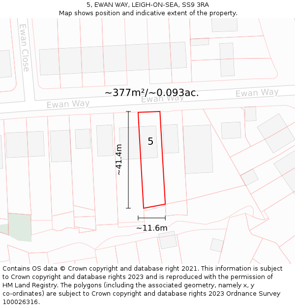 5, EWAN WAY, LEIGH-ON-SEA, SS9 3RA: Plot and title map