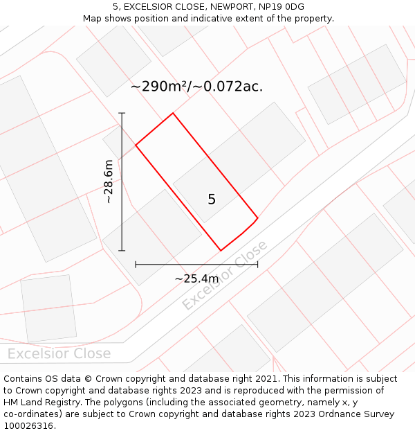 5, EXCELSIOR CLOSE, NEWPORT, NP19 0DG: Plot and title map