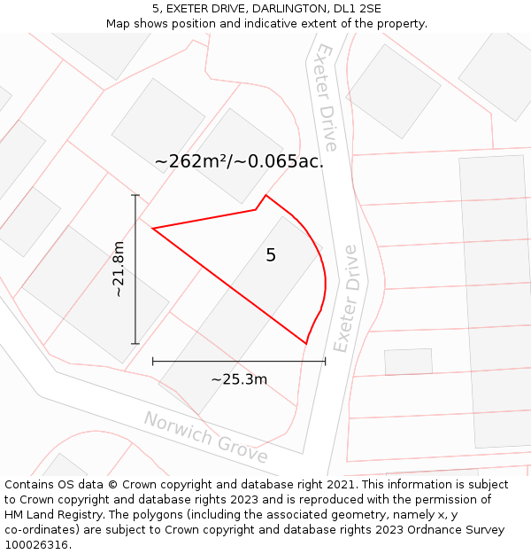 5, EXETER DRIVE, DARLINGTON, DL1 2SE: Plot and title map