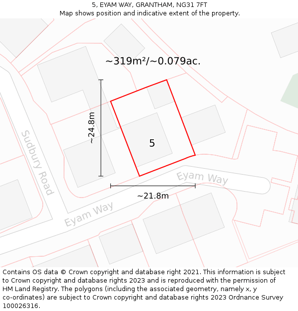 5, EYAM WAY, GRANTHAM, NG31 7FT: Plot and title map