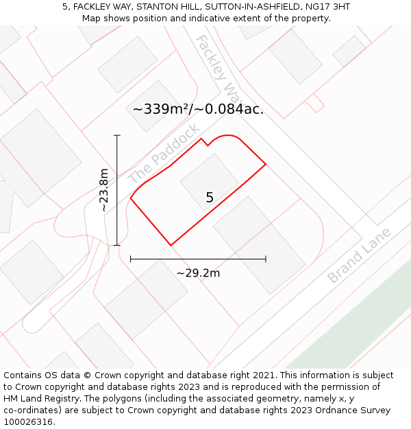 5, FACKLEY WAY, STANTON HILL, SUTTON-IN-ASHFIELD, NG17 3HT: Plot and title map