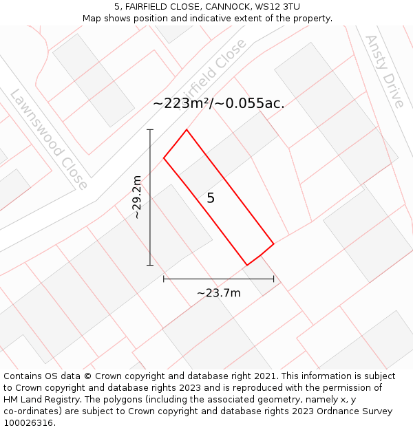 5, FAIRFIELD CLOSE, CANNOCK, WS12 3TU: Plot and title map