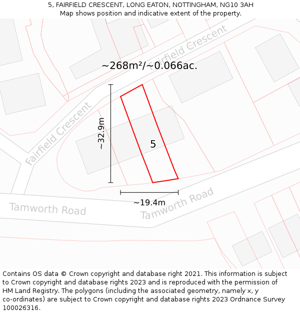 5, FAIRFIELD CRESCENT, LONG EATON, NOTTINGHAM, NG10 3AH: Plot and title map