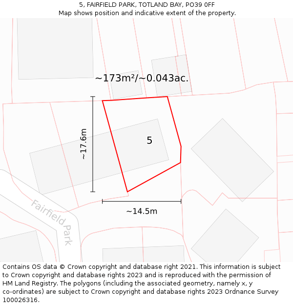 5, FAIRFIELD PARK, TOTLAND BAY, PO39 0FF: Plot and title map