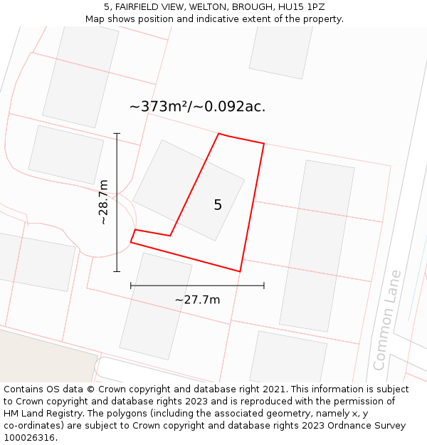 5, FAIRFIELD VIEW, WELTON, BROUGH, HU15 1PZ: Plot and title map