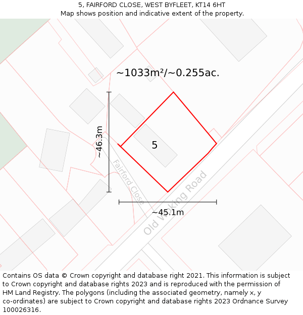 5, FAIRFORD CLOSE, WEST BYFLEET, KT14 6HT: Plot and title map