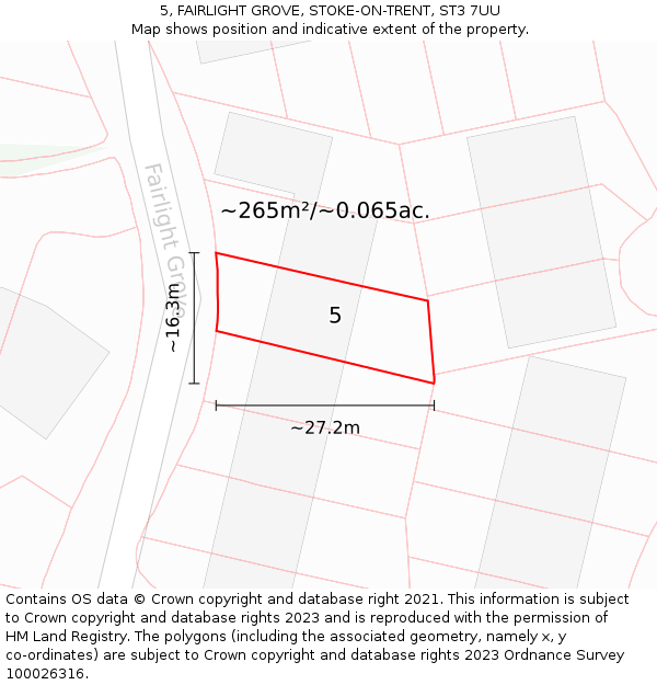 5, FAIRLIGHT GROVE, STOKE-ON-TRENT, ST3 7UU: Plot and title map