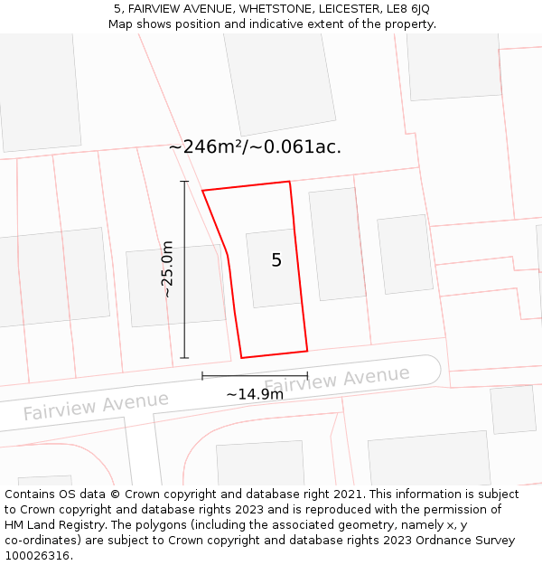 5, FAIRVIEW AVENUE, WHETSTONE, LEICESTER, LE8 6JQ: Plot and title map