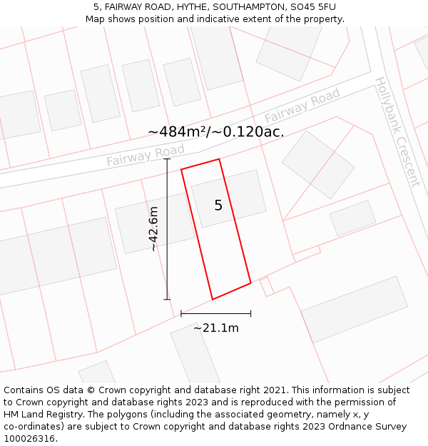 5, FAIRWAY ROAD, HYTHE, SOUTHAMPTON, SO45 5FU: Plot and title map