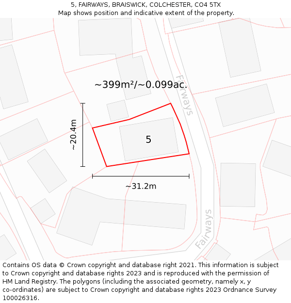 5, FAIRWAYS, BRAISWICK, COLCHESTER, CO4 5TX: Plot and title map