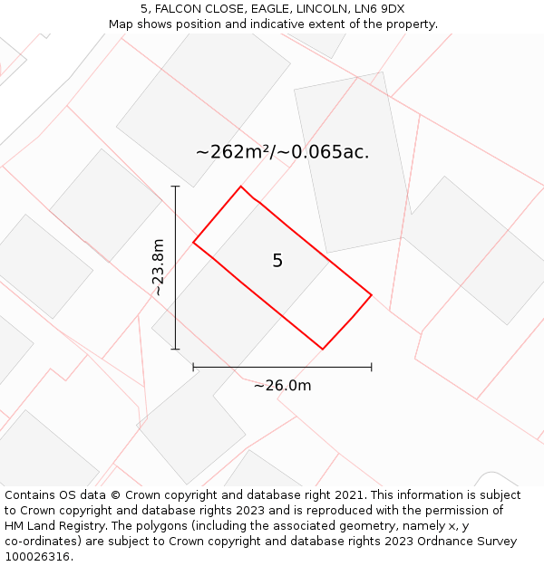 5, FALCON CLOSE, EAGLE, LINCOLN, LN6 9DX: Plot and title map